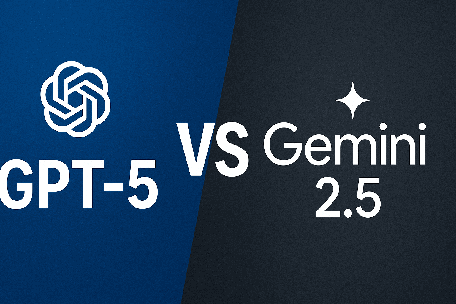 Comparação entre GPT-5 e Gemini 2.5, destacando os logos e nomes das inteligências artificiais GPT-5 da OpenAI e Gemini 2.5 do Google